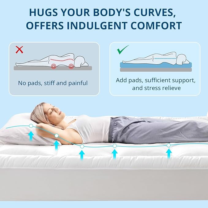 YUGYVOB Mattress Pad Extra Thick, Cooling, and Breathable King Mattress Topper 8-21" Deep Pocket Soft Down Alternative Fill