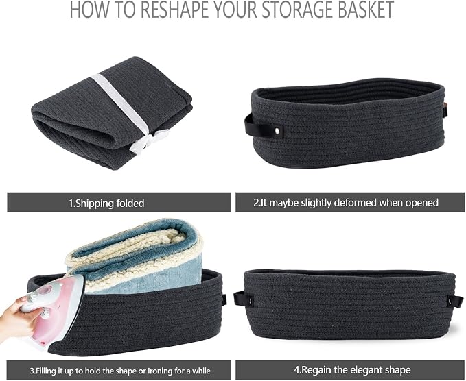 Cotton Rope Toilet Paper Holder Basket with Handle, Home Decor Organizing Small Baskets, Nursery Basket 13"x5.9"x4" Dark Gray - Image 7