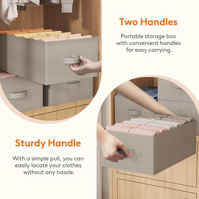 Lifewit 4 Pack Clothes Organizer, 6 Grids Closet Jean Storage Bins with Handles and Support Boards, Foldable Drawer Organizer for Sweater, Pants, T-shirt, Dress, Grey, 42 x 27 x 17 cm/16x10x7'' - Image 5