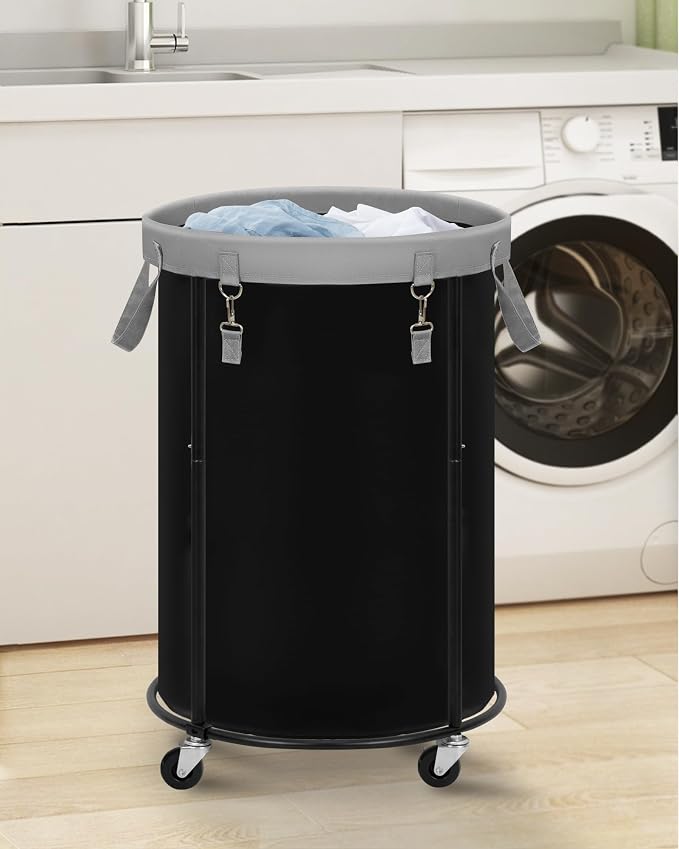 STORAGE MANIAC Rolling Laundry Hamper with Wheels 110L Laundry Basket, Round Laundry Cart with Metal Frame and Removable Bag, Clothes Hamper for Bedroom, Bathroom, Dorm Room, Laundry Room, Black - Image 7