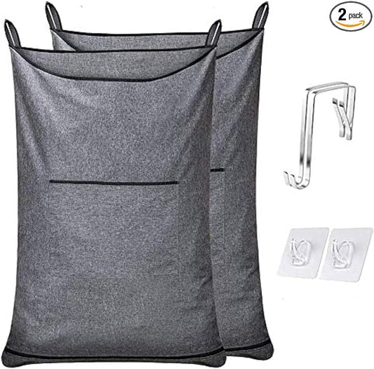 XL Hanging Hamper, Over The Door Hamper with Free Hanging Hooks, Space Saving Over Door Laundry Bag and Laundry Basket for Storage, 2 Pack, (36x22Inch Pop Heather Grey) by MakeLifeSimpleandEfficient