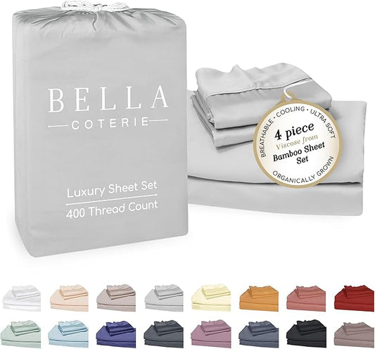 Bella Coterie Luxury Bamboo Viscose 34” Split Top King Size Sheet Set | 1 Fitted Sheet for Sleep Number & Adjustable Beds | 100% Organically Grown | Cooling & Soft | 18” Deep Pocket [Grey Mist]