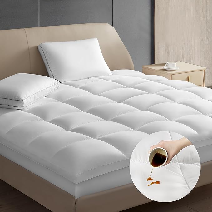 Hotel Grand Pillow Top Mattress Topper Twin Size - Waterproof Mattress Protector Quilted Fitted Mattress Pad Cover with 8-20 Inch Deep Pocket Down Alternative Fill (39x75 inch, White)