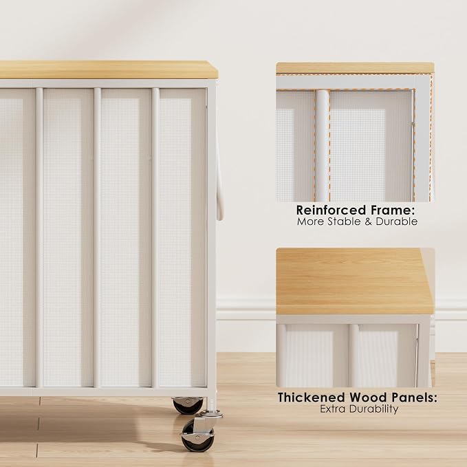 120L Laundry Hamper with Wheels and Lid, Rolling Laundry Basket with Dual Removable Liners, Soft-Close Flip-Top Wooden Lid, Metal Handles, Clothes Organizer for Bedroom and Laundry Room - Image 6