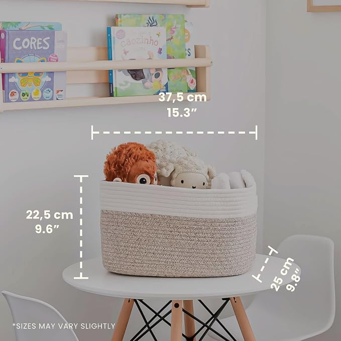 OrganiHaus Rope Baskets for Shelves - Set of 3 Woven Storage Baskets for Organizing, Closet & Toy Storage - Brown/Off-White - 15x9x10 - Image 2