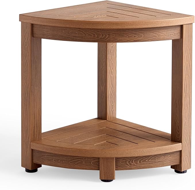 KaimuBench Corner Shower Stool for Shaving Leg, Waterproof Bathroom Shower Bench Seat for Inside Shower, Poly Lumber Plastic Shower Chair Seat, Shower Foot Rest with Adjustable Feet, Non-Slip, Brown by KaimuBench