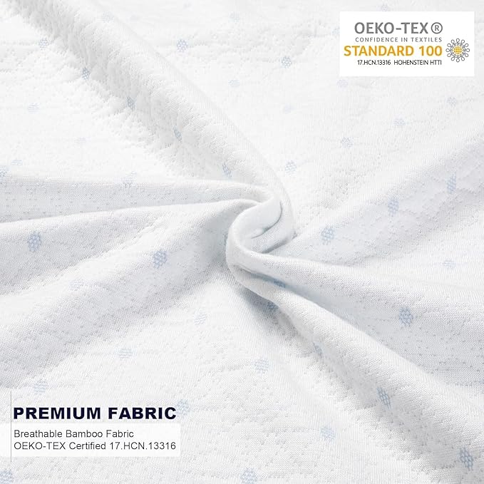 Ferlizer 4 Inch Full XL Mattress Topper Protector Cover, Oeko-Tex Certified, Bamboo Zippered Cover for Mattress Topper, Adjustable Straps & Anti-Slip Silicone Bottom, Removable & Washable - Cover Only