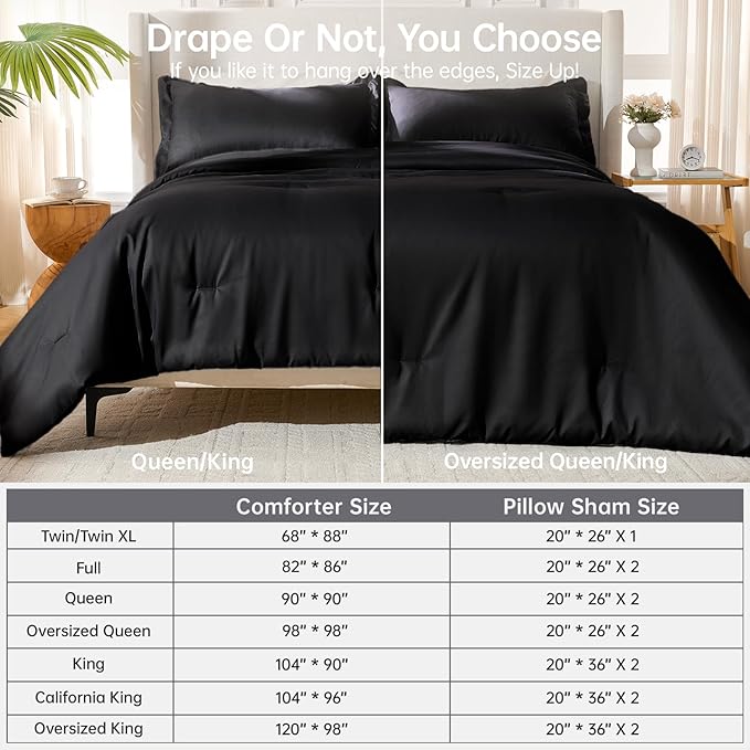 MUXHOMO Black Queen Comforter Set, All Season Ultra Soft Down Alternative Bedding - 3 Piece Lightweight Bed Set Includes 1 Comforter (90"x90") and 2 Pillow Shams (20"x26")