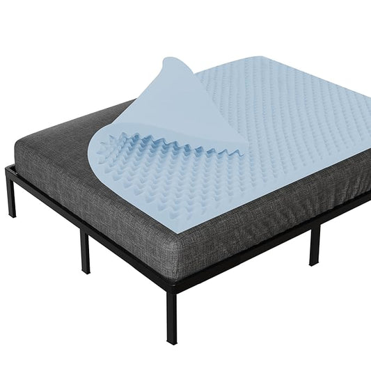 Treaton 1-inch Convoluted Gel Infused Memory Foam Mattress Topper with Egg Shell Design | Breathable, Soft, and Comfortable Bed Toppers for Back Pain, Cooling Pad for Better Sleep, Queen, Blue