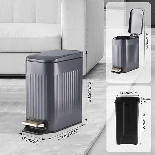 SYNCVIBE Slim Bathroom Trash Can with Lid Soft Close, Stainless Steel Garbage Can Step Trash Bin with Removable Inner Bucket for Bedroom, Office, Kitchen (Matt Grey, 1.8 Gallons) - Image 4