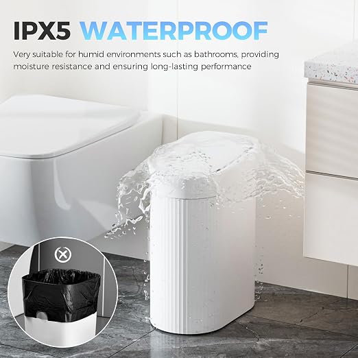 jinligogo 5 Gallon Bathroom Trash Can with Lid, Automatic Motion Sensor White Trash Can, Touchless Slim Waterproof Garbage Bin for Kitchen, Bedroom, Office, and Bathroom - Image 3