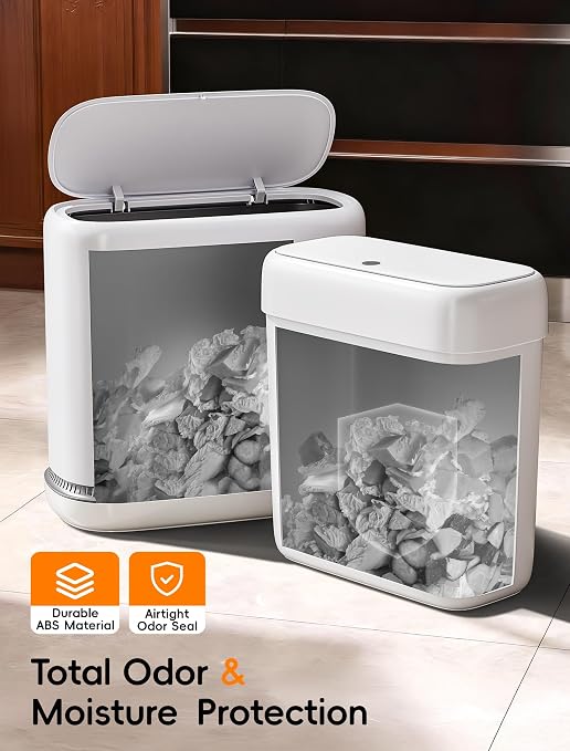 Bathroom Trash Can with Lid, Slim 3.3 Gallon Vacuum adsorption Garbage Bin, Narrow Press Top Waste Basket for Odor Control & Dog Proof for Bathroom Bedroom Office Home - Image 3