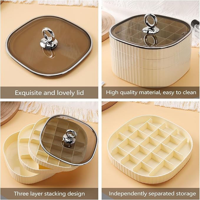 Sunkaioo Earring Organizer,Stackable 3-Layers Clear Jewelry Box with Lid,Stud Earring Organizer for Women Girls,Earring Box Display Holder for Earrings Ring Studs Bracelet Necklace Crafts (Brown) - Image 4