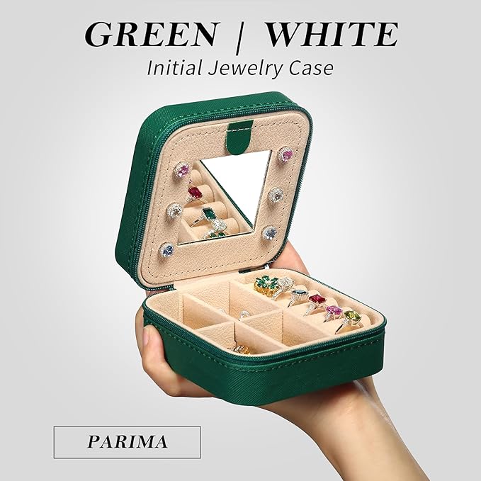 Parima Travel Jewelry Organizer for Women | Necklace, Earring, Ring Organizer | Women's Travel Gifts - Letter Q, Green - Image 2