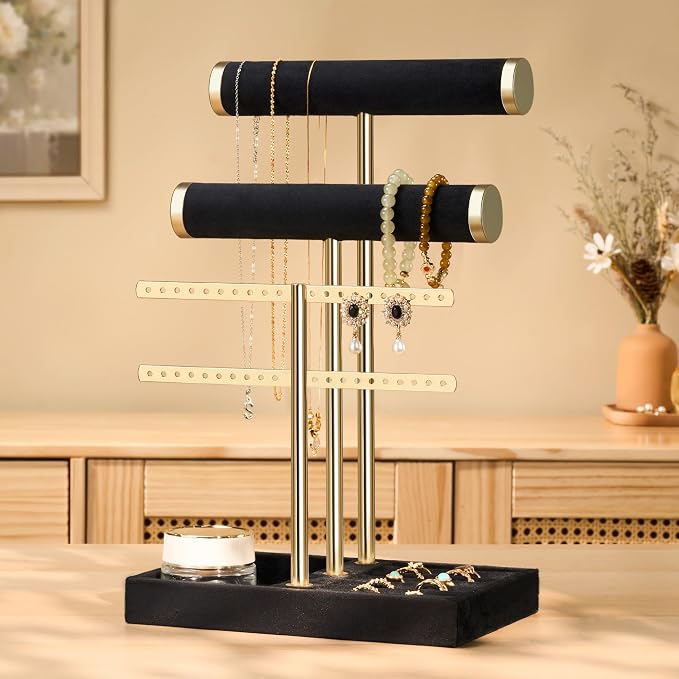 bussdis 3 Tier Bracelet Holder Display - Detachable T Bar Black Velvet Bracelet Holder, Jewelry Holder Organizer for Bracelet, Necklace, Earrings, Rings - Image 3