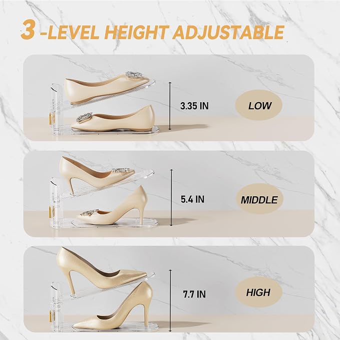 FENRUNXU Shoe Slots Organizer for Closet, Shoe Stacker Organizer Double Layer Stack Shoe Rack, Shoe Display Shelf 50% Space Saver Storage Holder for Closet, 12PACK - Image 3