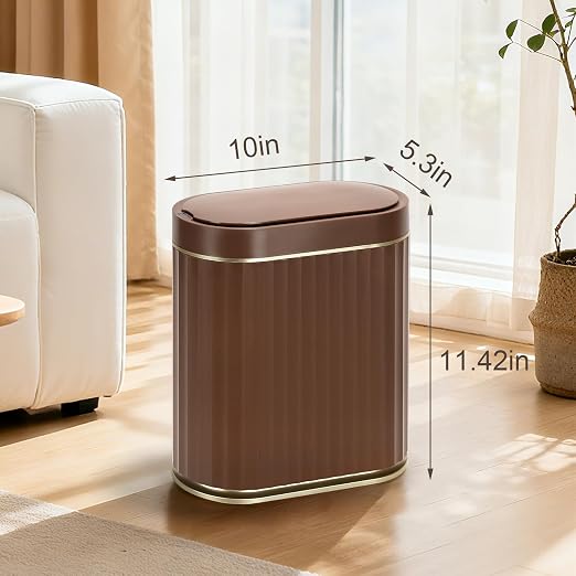 ELPHECO Bathroom Motion Sensor Trash can, 2 Gallon Automatic Garbage Can, Slim Plastic Smart Trash Can with Lid, Commercial Intelligent Trash Bin for Bedroom, Bathroom, Office, Brown Gold - Image 2