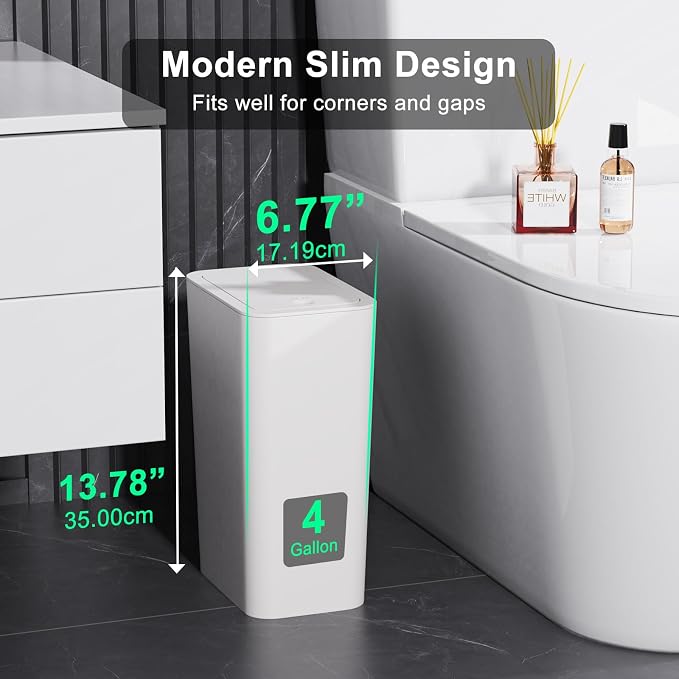 N. NETDOT 3 Pack (2 of 4 Gal & 1 of 2.6 Gal) Small Trash Can with Lid,Bathroom Garbage Can with Pop-Up Lid,Waste Basket for Bathroom,Kitchen,Bedroom,Powder Room,Craft Room,Office,College (Off White) - Image 2