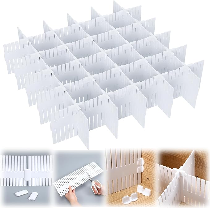 Blosssound 15 Pcs 5.12 Tall Drawer Divider Adjustable Drawer Organizer DIY Ultra Deep Storage Organizer Separator with Fixed Buckle for Underwear Socks Dormitory Office Kitchen Bedroom(White) by Blosssound