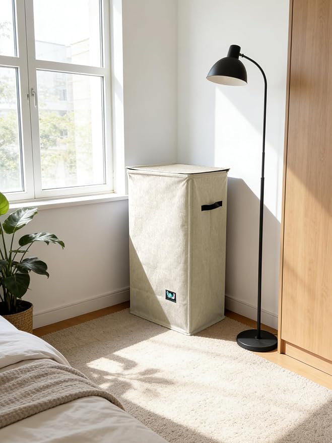 WTREE Laundry Hamper with Lid, Reinforced Sturdy Clothes Hamper with Anti-Puncture Base, Large Collapsible Laundry Basket with Removable Liner Bag, Tall Dirty Clothes Bin for Family, 100L Beige - Image 7