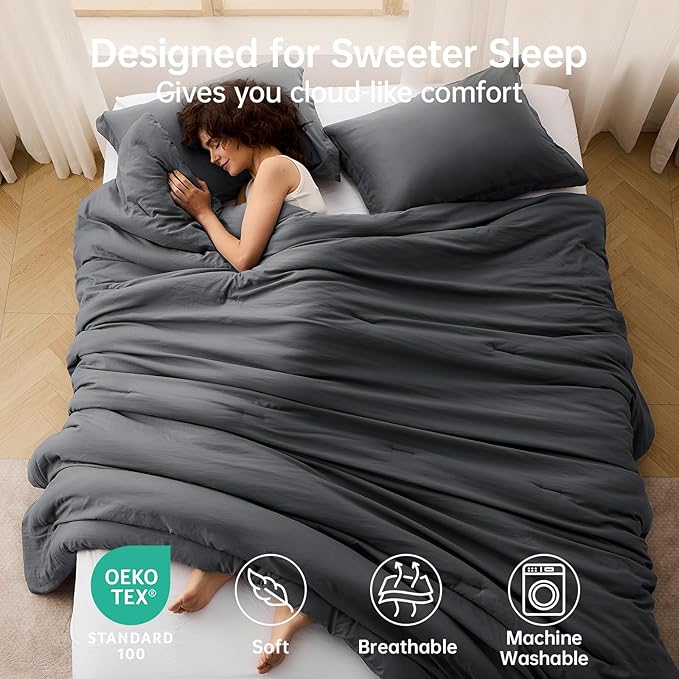 MUXHOMO Queen Comforter Set, All Season Ultra Soft Down Alternative Bedding - 3 Piece Lightweight Bed Set Includes 1 Comforter (90"x90") and 2 Pillow Shams (20"x26"), Dark Grey