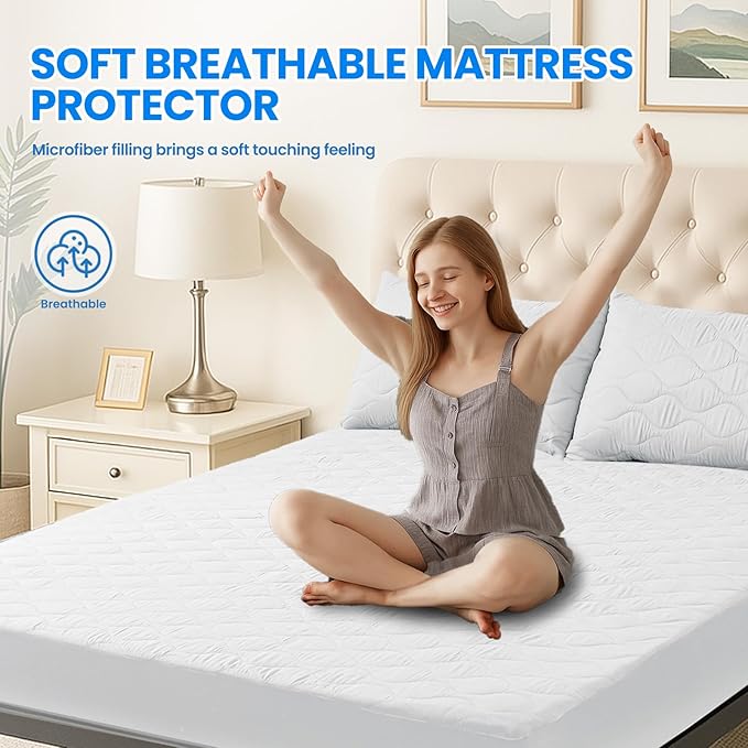 Waterproof Mattress Protector,Full Mattress Protector Fitted Up to 16" Deep Pocket, Soft Breathable Bed Mattress Cover for Bedroom,Doom Room Machine Washable,(White)