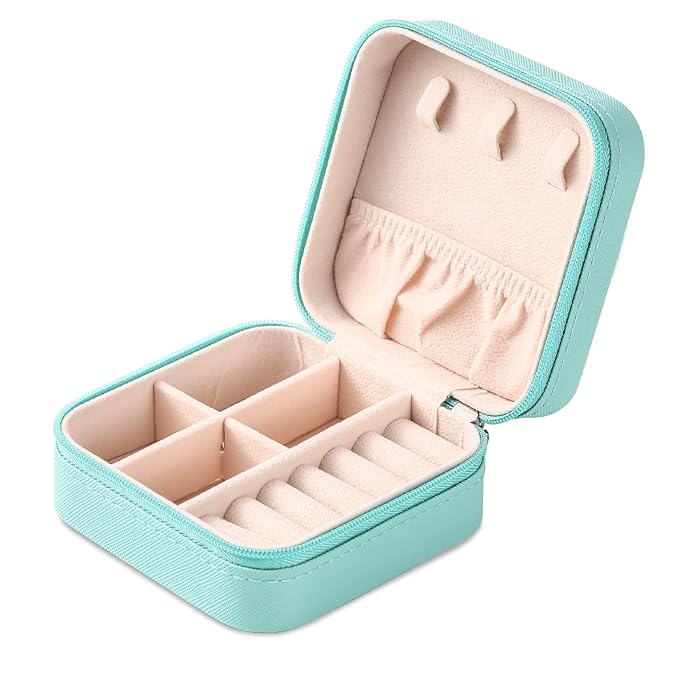 Neveika Portable Travel Mini Jewelry Box Leather Jewellery Ring Organizer Case Storage Gift Box Girls Women (blue). by NEVEIKA