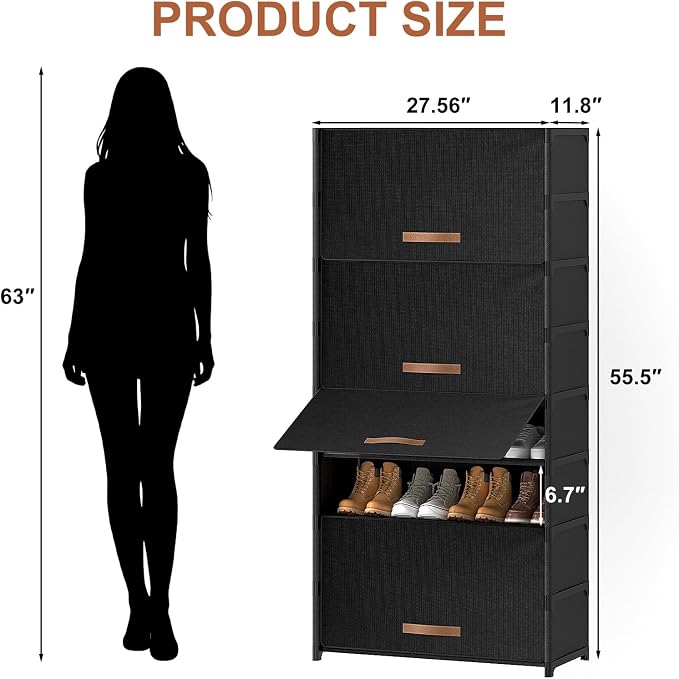 Shoe Rack, 9 Tier Shoe Storage Cabinet with Door 36 Pair Plastic Shoe Shelves Organizer for Closet, Entryway, Hallway, Bedroom, Black - Image 3