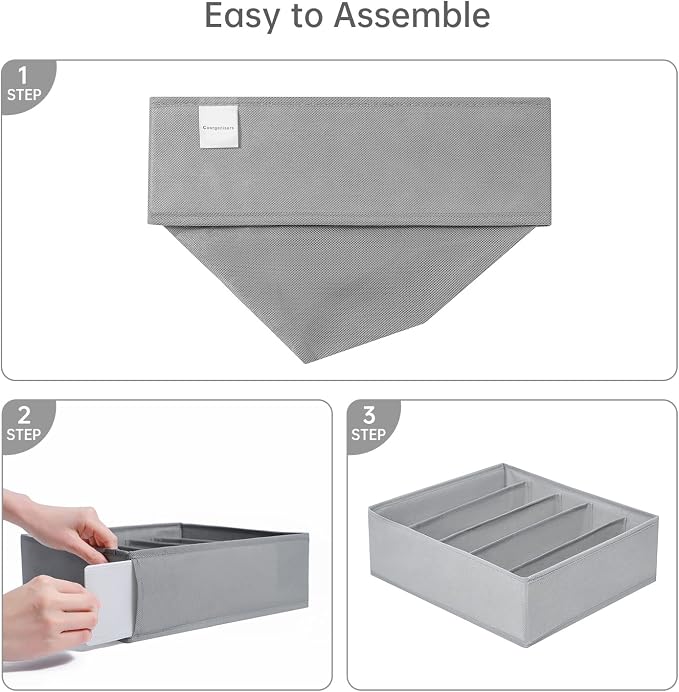 4 Packs Wardrobe Clothes Organizer,5 Grids Washable Portable Closet Organizer Storage Box Foldable Closet Drawer Organizer for thicker Scarves,Leggings,Long sleeve shirts（32 * 30 * 11） - Image 6