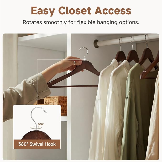StorageWorks Wooden Hangers 20 Pack, Wood Coat Hangers for Closet, Heavy Duty Clothes Hangers for Suits, Shirts, Pants, Jackets, Walnut Color - Image 4