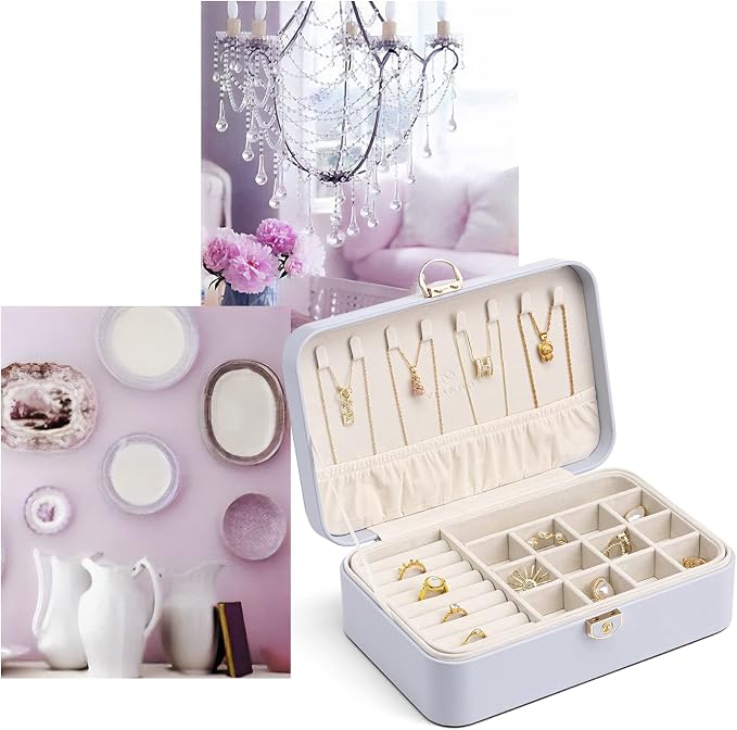 VLANDO Jewelry Box Organizer for Girl,Faux Leather Lockable Jewelry Holder Organzier Case Boxes with 2 Layers,Earrings Necklace,Rings Storage,Wedding Warm Gifts Purple - Image 7