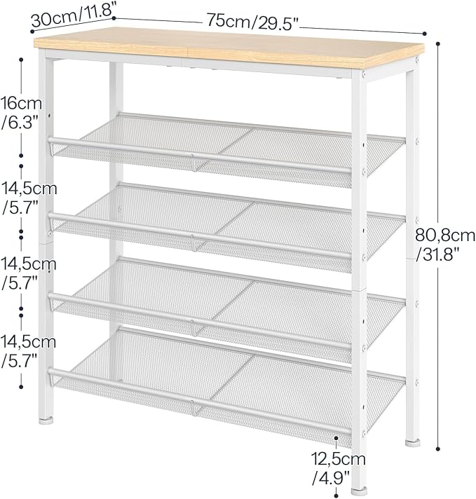HOOBRO Shoe Rack for Entryway, 5-Tier Shoe Organizer with Adjustable Mesh Shelves, 12-16 Pairs of Shoes, Spacious Floor Mount, Metal, Industrial, Shoe Shelf for Closet, Natural and White WN12XJ01 - Image 3