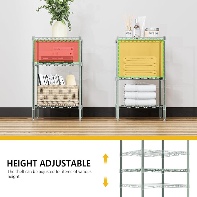 M MZG 750 lbs 3-Shelf Storage Shelves Wire Shelving Unit Standing Metal Rack for Small Places Narrow Wire Rack for Bathroom, Green 13.8 D x 13.8" W x 25.5" H - Image 7