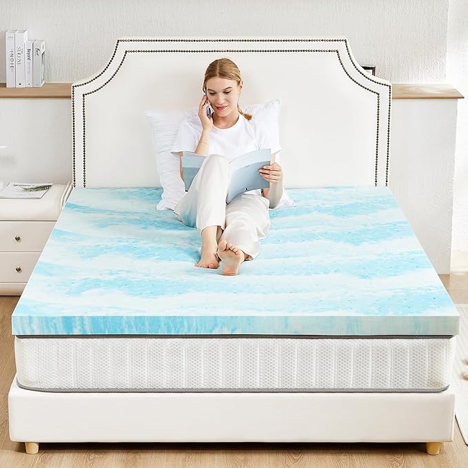 Sweetcrispy Memory Foam Mattress Topper Full, 3 Inch Thick Gel Infused Cooling Toppers Pad for Full Size Bed, Sleeper Sofa, RV, Camper, CertiPUR US Certified, Ventilated and Breathable, Blue