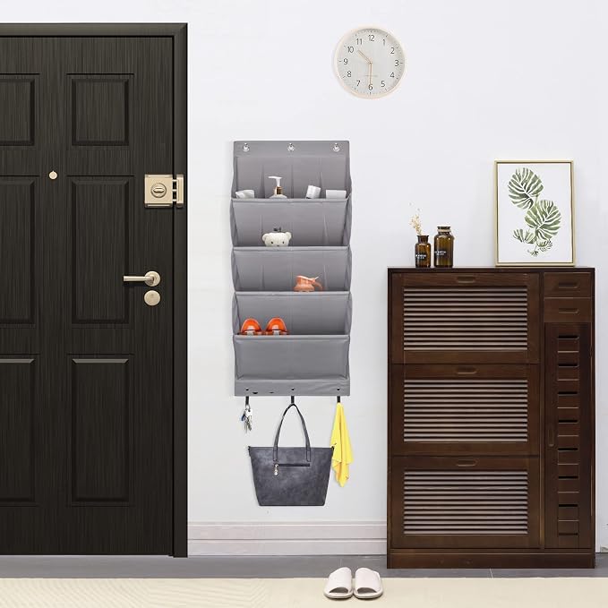 FENTEC 2 Pack Over the Door Shoe Organizer, Hanging Shoe Organizer Rack,24 Large Pockets and 4 Larger Storage Various Compartments with 6 Hooks, Home Accessories, Grey - Image 8