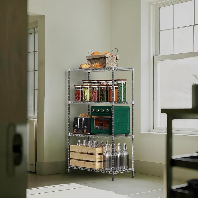 M MZG 1000 lbs 4Tier Shelf Metal Storage Shelves Wire Rack Closet Organizers with Wheel for Garage Kitchen Bathroom Laundry Chrome 13.7" D x 29.5" W x 47.2" H - Image 6