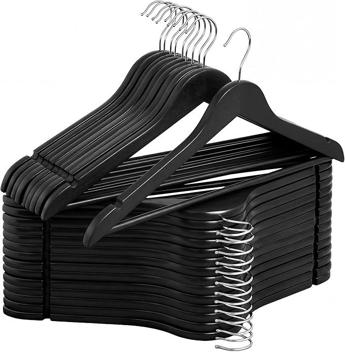 StorageWorks Black Wooden Hangers 30 Pack, Heavy Duty Wood Hangers for Closet, Clothes Hangers for Coats, Shirts, Pants, Suits by StorageWorks