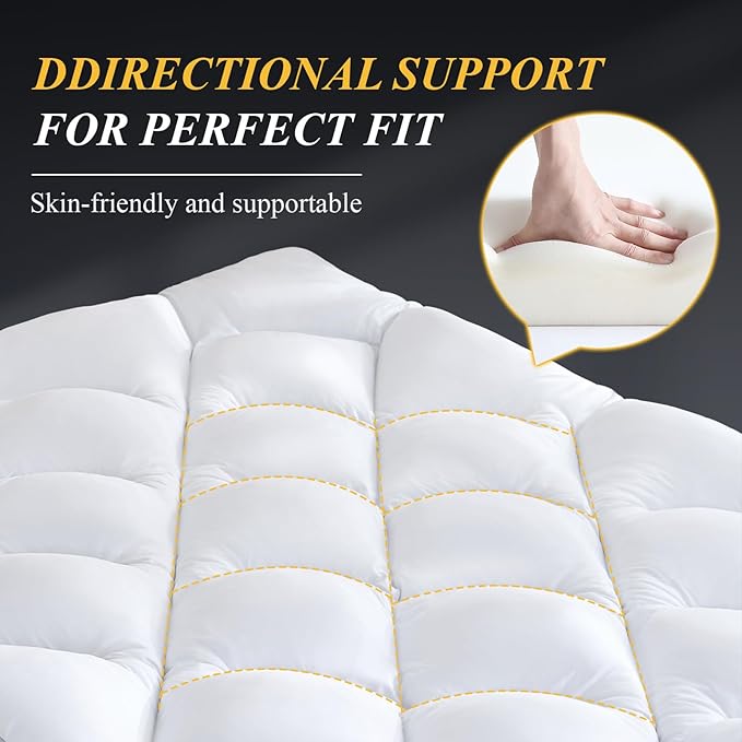 DOWNCOOL 3 Inch King Mattress Topper, Ultra Thick and Fluffy Supportive Memory Foam Mattress Topper for Body Pain, Mattress Pad with Breathable Mesh Design for Deep Sleep, 80x78x3 Inches