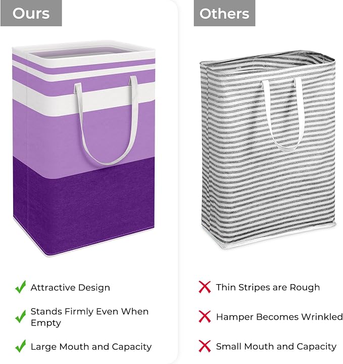 HomeHacks 2 Pack Large Laundry Baskets, Waterproof, Freestanding Laundry Hampers, Collapsible Clothes Hamper with Reinforced Handles in Laundry, College Dorm, Bathroom, Bedroom (Purple, 88Lx2) - Image 3