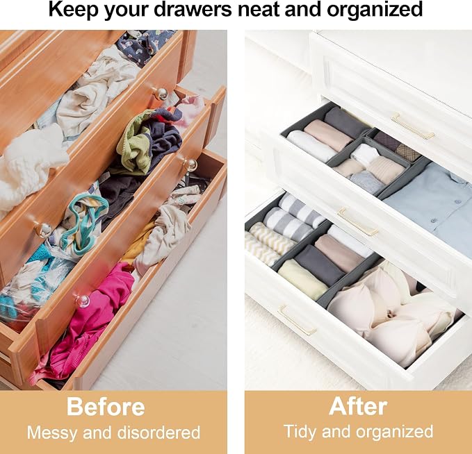 Fordonral 16 Pack Drawer Organizer Clothes, Foldable Fabric Dresser Organizer Closet Organizers and Storage Box for Underwear,Folded Clothes,Baby Clothing,Socks,Bra,Towels,Ties(Gray) - Image 3