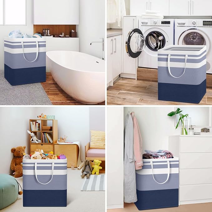 HomeHacks 2-Pack Large Laundry Basket, Waterproof, Freestanding Laundry Hamper, Collapsible Tall Clothes Hamper with Extended Handles for Clothes Toys in the Dorm and Family (Blue, 100L) - Image 6