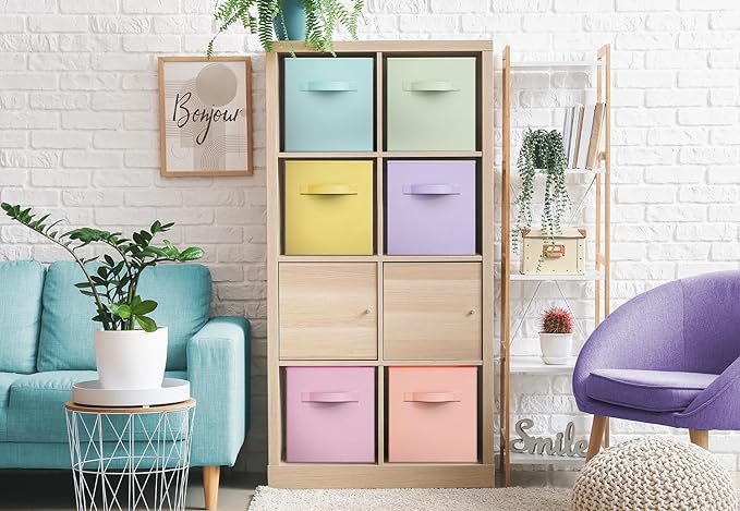 Sorbus Fabric Storage Cubes - 6 Foldable Storage Bins for Organizing Pantry, Cubbies, Toy Box - Clothes Storage & Closet Organizer - 13 Inch Collapsible Cube Baskets for Shelves with Handle - Image 4
