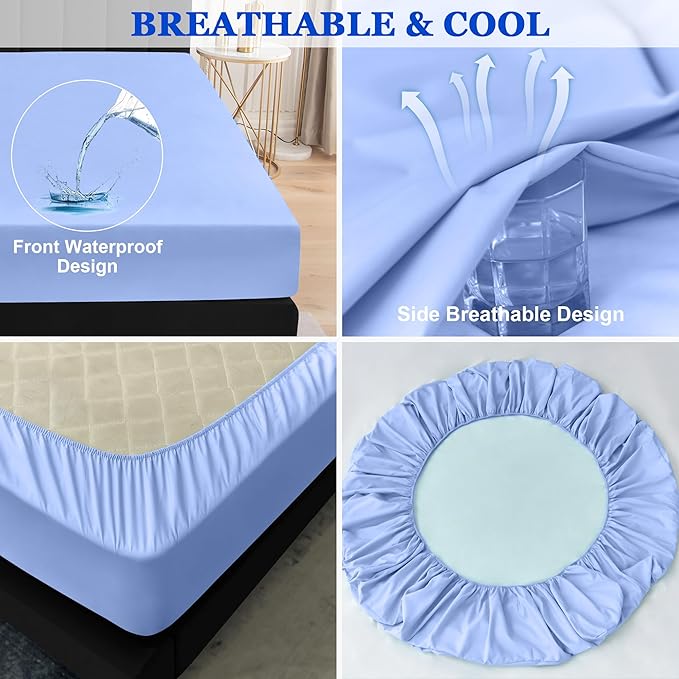 Sufdari Cal King Mattress Protector,Waterproof Mattress Protector,Fitted Sheet Style Mattress Cover with 18" Deep Pocket,Washable and Comfortable-Blue,California King