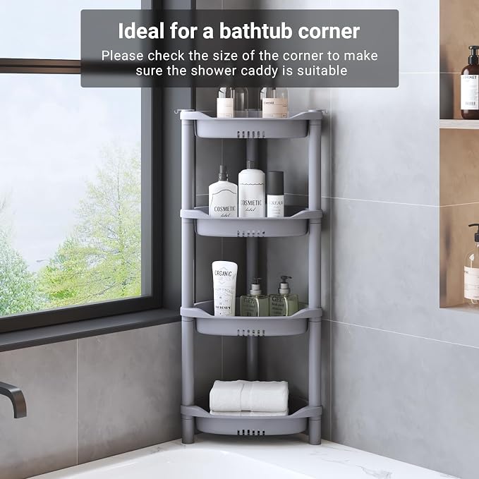 ELYKEN 4 Tier Shower Caddy Organizer Shelf Corner, 14.4 x 11.2 x 31.5 Inches, Rustproof, Plastic Shower Rack Stands for Inside Bathroom, Bathtub, Shower Pan, Grey - Image 6