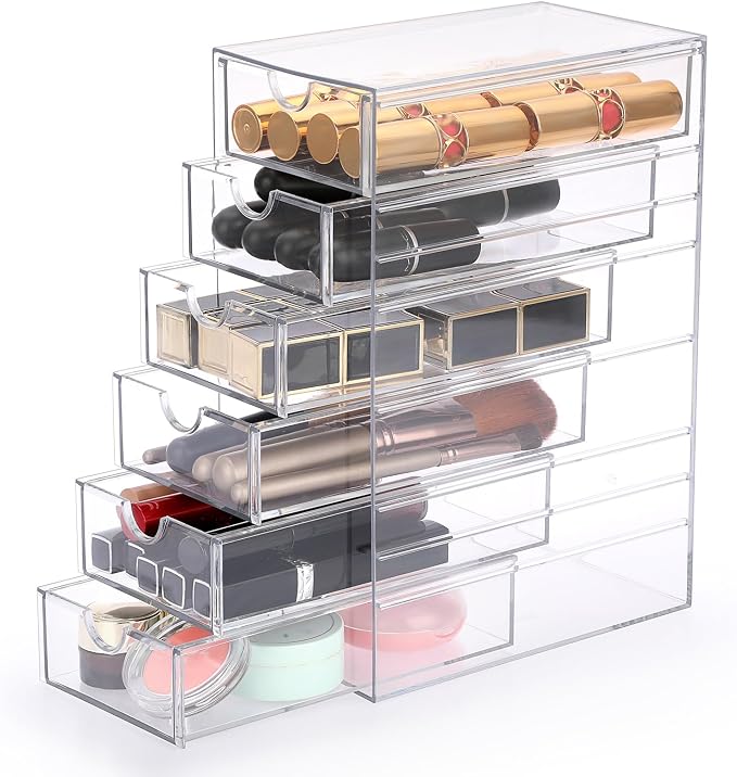 Hipiwe Plastic Drawer Organizer Clear Desktop Drawers Box with 6 Pull Out Drawer Compact Storage Box for Cabinet Vanity Bathroom Bedroom Pantry Shelf Office Closet Organization - Image 9