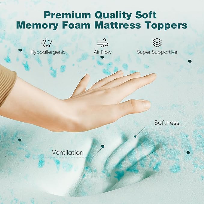 Sweetcrispy Memory Foam Mattress Topper Twin,4 Inch Thick Gel Infused Cooling Toppers Pad for Twin Size Bed, Sleeper Sofa, RV, Camper, CertiPUR US Certified, Ventilated and Breathable, Blue