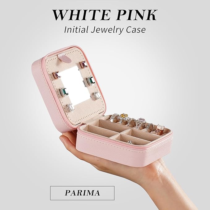 Parima Preppy Travel Jewelry Box - Personalized Trendy Letter Jewelry Organizer Box for Girls, Travel Gifts for Teen Girls Trendy Stuff | Graduation Gifts for Girls Fashion - Letter C, Pink - Image 3