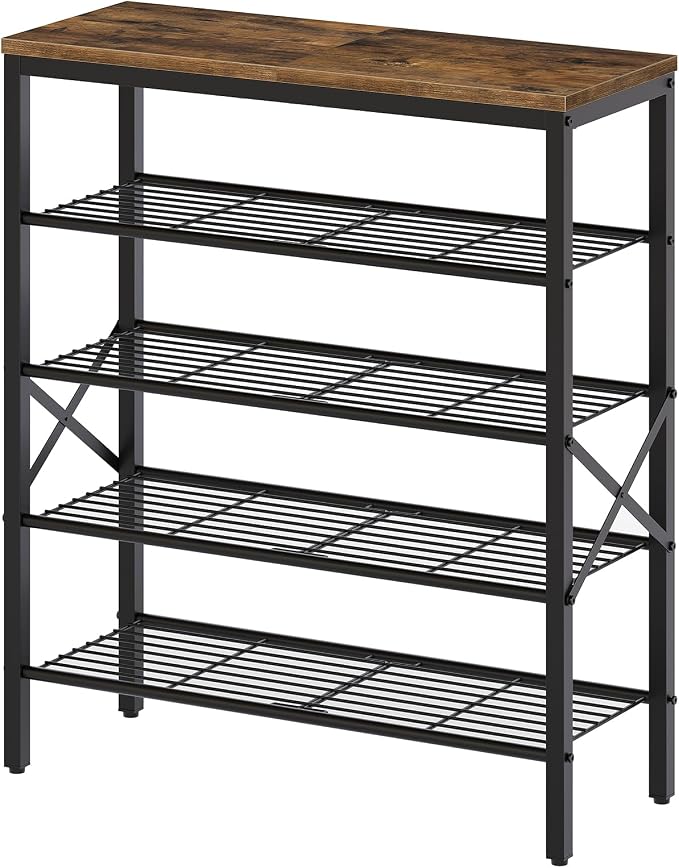 YATINEY 5-Tier Shoe Rack, Shoe Storage for Entryway and Closet, Free Standing Shoe Organizer with Metal Mesh Shelves, 16-20 Pairs of Shoes, Rustic Brown and Black SS05BR by Yatiney