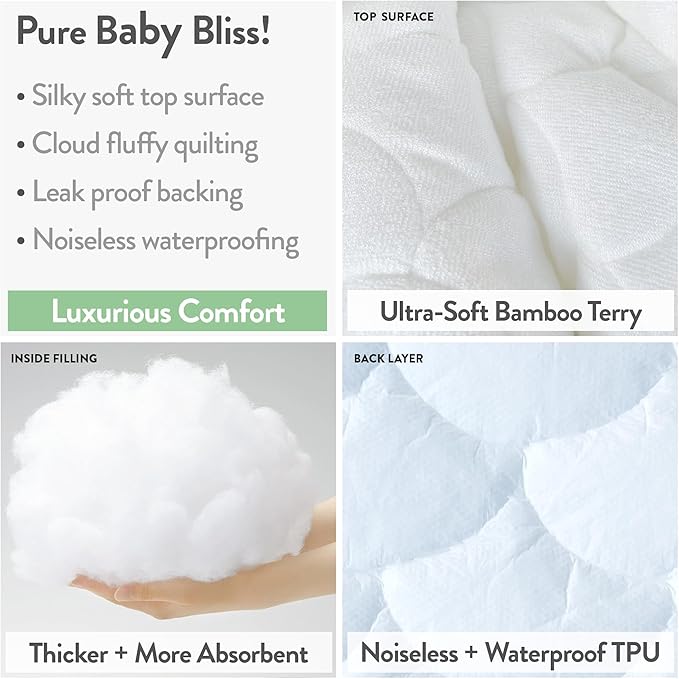 Joey + Joan Waterproof Bassinet Mattress Pad Cover Compatible with ANGELBLISS Baby Bassinet – 2 Pack Quilted Mattress Protector Made from Ultra Soft Bamboo Viscose Terry – 21" x 33"