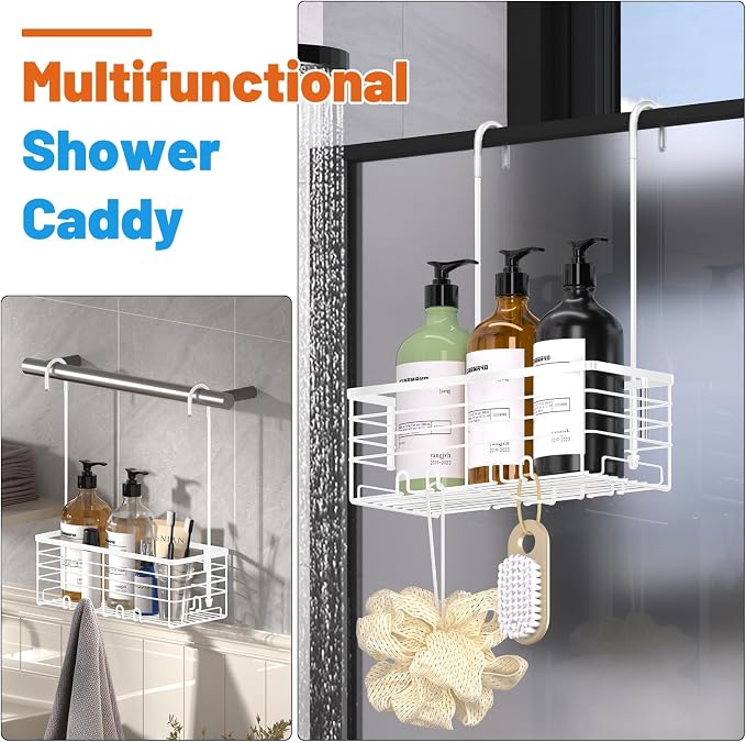 YUOROS Hanging Shower Caddy, Shower Caddies Bathroom Shower Rack Organizer Shampoo Bracket (White) - Image 2